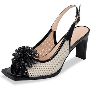 Women's Open Toe High Heel Slingback Sandals Flower Perforated Dress Party Shoes
