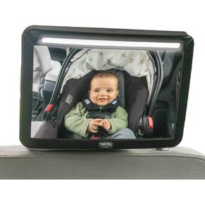Toddleroo by North States On-the-Go Deluxe LED Baby Car Mirror, Wide View Shatterproof Acrylic Mirror with Light, Monitor Rear-Facing Seat, Crash Tested, Black