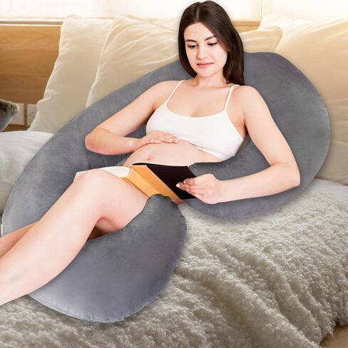 J-Shape Pregnancy Pillows, 55 Inch Maternity Full Body Pillow with Washable Velvet Cover, Nursing Support Pillow, Support for Back, HIPS, Legs, Belly for Pregnant Women Side Sleeping in Saudi Arabia