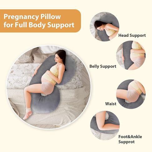 J-Shape Pregnancy Pillows, 55 Inch Maternity Full Body Pillow with Washable Velvet Cover, Nursing Support Pillow, Support for Back, HIPS, Legs, Belly for Pregnant Women Side Sleeping in Saudi Arabia