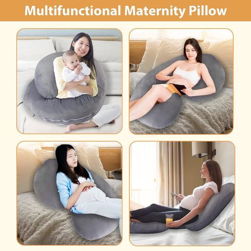 J-Shape Pregnancy Pillows, 55 Inch Maternity Full Body Pillow with Washable Velvet Cover, Nursing Support Pillow, Support for Back, HIPS, Legs, Belly for Pregnant Women Side Sleeping in Saudi Arabia