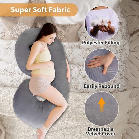 J-Shape Pregnancy Pillows, 55 Inch Maternity Full Body Pillow with Washable Velvet Cover, Nursing Support Pillow, Support for Back, HIPS, Legs, Belly for Pregnant Women Side Sleeping in Saudi Arabia