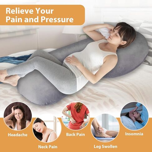 J-Shape Pregnancy Pillows, 55 Inch Maternity Full Body Pillow with Washable Velvet Cover, Nursing Support Pillow, Support for Back, HIPS, Legs, Belly for Pregnant Women Side Sleeping in Saudi Arabia