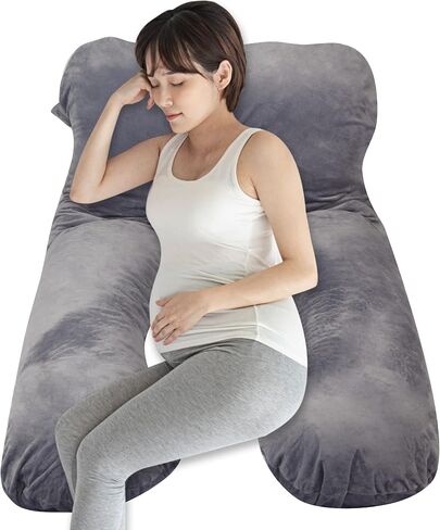 J-Shape Pregnancy Pillows, 55 Inch Maternity Full Body Pillow with Washable Velvet Cover, Nursing Support Pillow, Support for Back, HIPS, Legs, Belly for Pregnant Women Side Sleeping in Saudi Arabia