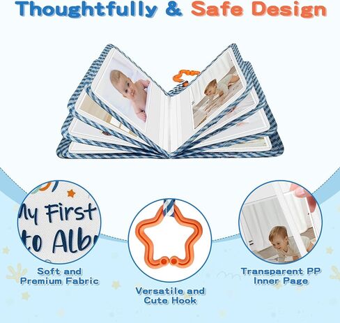 Baby's First Family Album - Soft Cloth Photo Book Gift Set with Baby-Safe Mirror | 5.5x7 Inch Holds 17 Photos Fabric Memory Book for Newborns, Toddlers, Baby Showers in Saudi Arabia