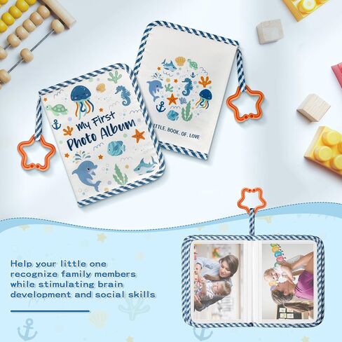 Baby's First Family Album - Soft Cloth Photo Book Gift Set with Baby-Safe Mirror | 5.5x7 Inch Holds 17 Photos Fabric Memory Book for Newborns, Toddlers, Baby Showers in Saudi Arabia
