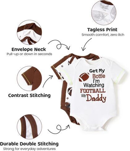 PATPAT Baby Bodysuits Rayon Super Durable - Short Sleeve for Boys and Girls - Newborn Infant Unisex Gift Clothes - 3 Pack in Kuwait