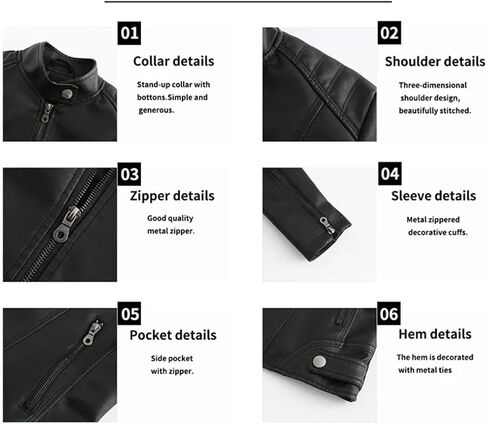 Women Leather Jacket Spring Autumn PU Leather Coat Stand-Up Collar Motor Biker Jacket in Saudi Arabia