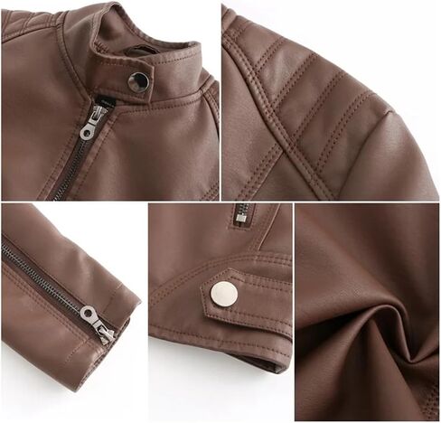 Women Leather Jacket Spring Autumn PU Leather Coat Stand-Up Collar Motor Biker Jacket in Saudi Arabia