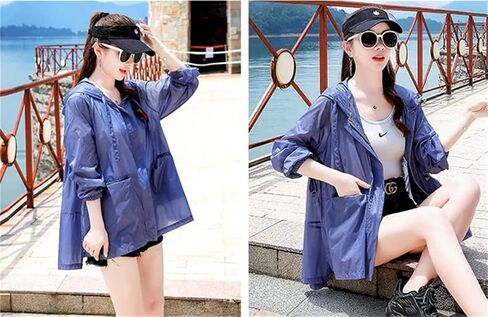 Women's Jacket Zipper Hooded Sun Protection Clothing Loose Breathable UV Protection Outerwear Tops in Saudi Arabia