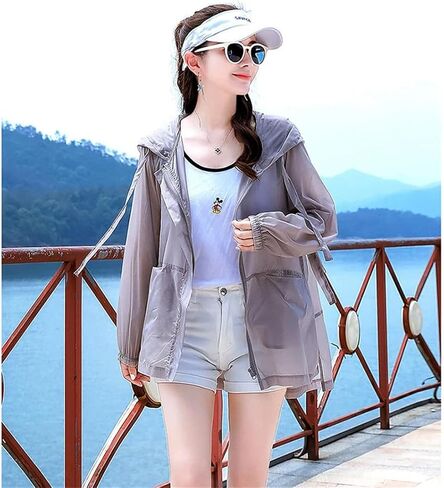 Women's Jacket Zipper Hooded Sun Protection Clothing Loose Breathable UV Protection Outerwear Tops in Saudi Arabia