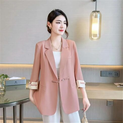 Women Blazer Jacket Spring Summer Korean Thin Three-Quarter Sleeve Suit Ladies Slim Wild Blazers in Saudi Arabia