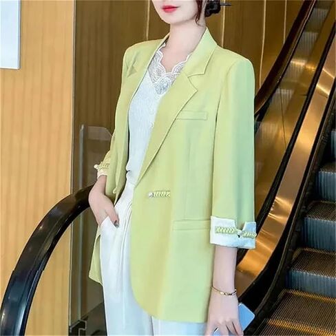 Women Blazer Jacket Spring Summer Korean Thin Three-Quarter Sleeve Suit Ladies Slim Wild Blazers in Saudi Arabia