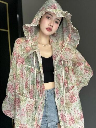 Women's Oversized Bomber Jacket Print Women's Windbreaker With Hood Sun Protection Jacket in Saudi Arabia