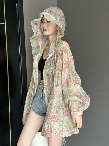 Women's Oversized Bomber Jacket Print Women's Windbreaker With Hood Sun Protection Jacket in Saudi Arabia