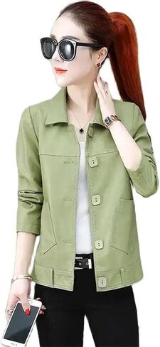 Women's Leather Jacket Loose Korean Short Spring Autumn Leather Jacket Female Outerwear Overcoat in Saudi Arabia