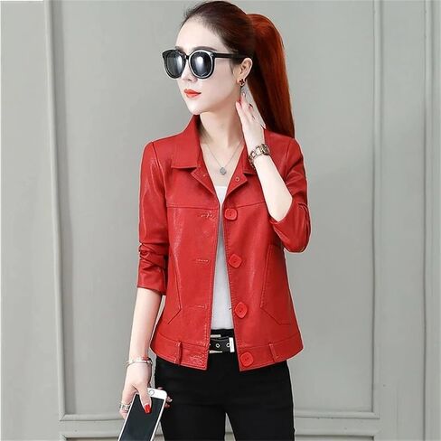 Women's Leather Jacket Loose Korean Short Spring Autumn Leather Jacket Female Outerwear Overcoat in Saudi Arabia