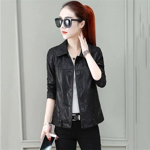 Women's Leather Jacket Loose Korean Short Spring Autumn Leather Jacket Female Outerwear Overcoat in Saudi Arabia