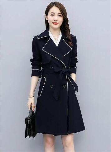 Women's Coat Spring Autumn Loose Lace-Up Windbreaker Jacket Female Long Parker Overcoat in Saudi Arabia