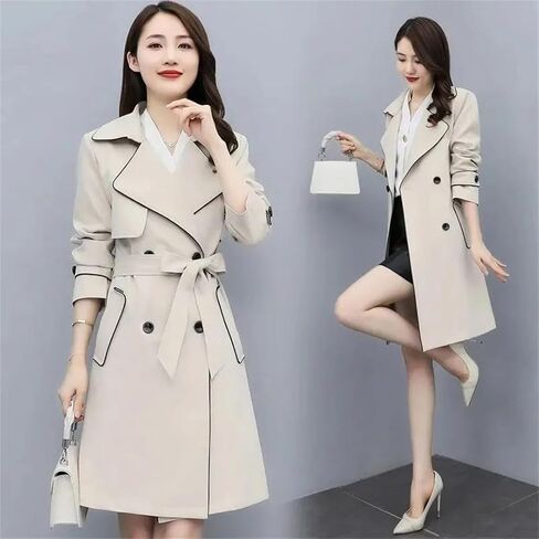 Women's Coat Spring Autumn Loose Lace-Up Windbreaker Jacket Female Long Parker Overcoat in Saudi Arabia