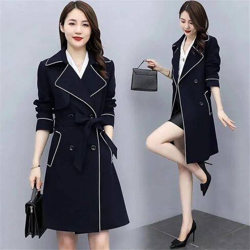 Women's Coat Spring Autumn Loose Lace-Up Windbreaker Jacket Female Long Parker Overcoat in Saudi Arabia
