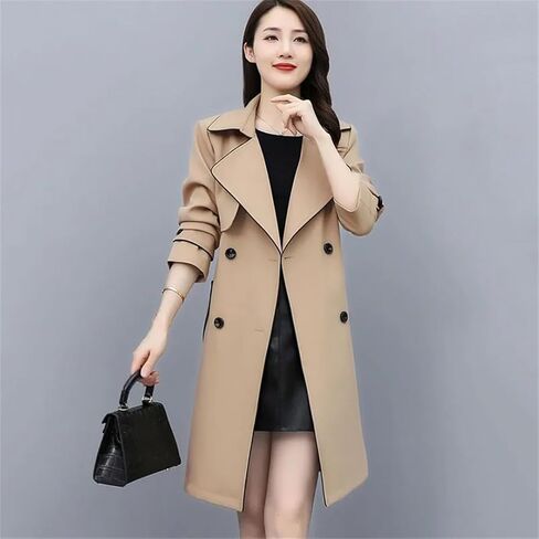 Women's Coat Spring Autumn Loose Lace-Up Windbreaker Jacket Female Long Parker Overcoat in Saudi Arabia