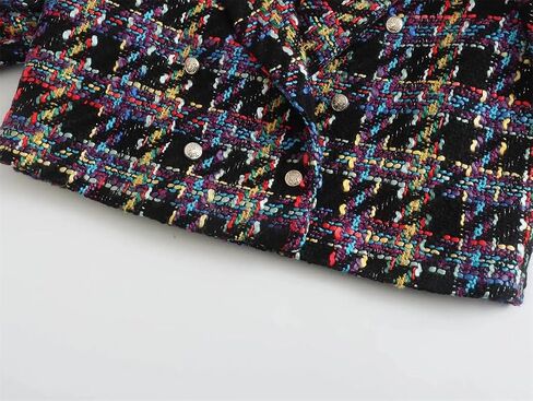 Women Double Breasted Check Tweed Cropped Blazers Coat Vintage Long Sleeve Female Outerwear in Saudi Arabia