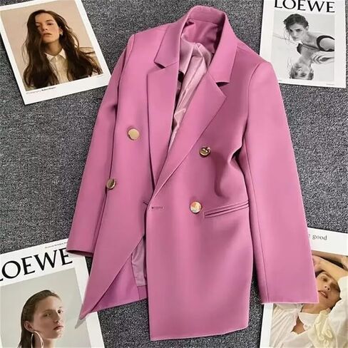 Women's Metal Buckle Small Suit Jacket for Summer Double Breasted Office Elegant Blazers in Saudi Arabia