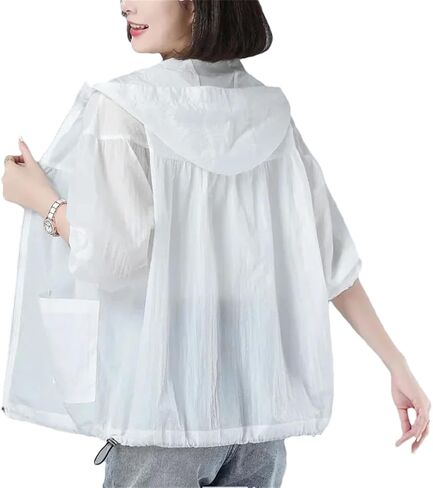 Women's Thin Breathable Sun Protection Clothing Loose UV Protection Outdoor Short Outwear in Saudi Arabia