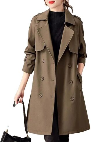 Women Spring Autumn Trench Coat Tops Korean Mid Long Temperament Overcoat Windbreaker in Saudi Arabia