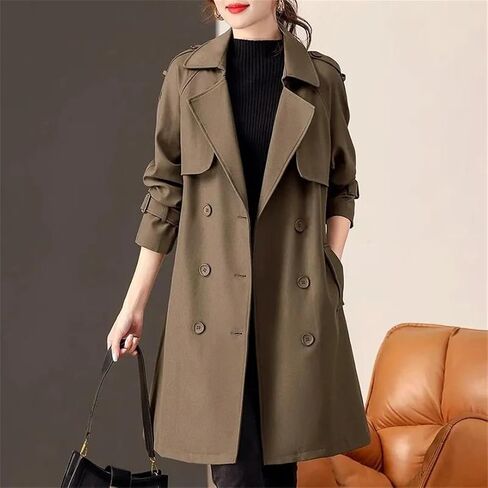 Women Spring Autumn Trench Coat Tops Korean Mid Long Temperament Overcoat Windbreaker in Saudi Arabia