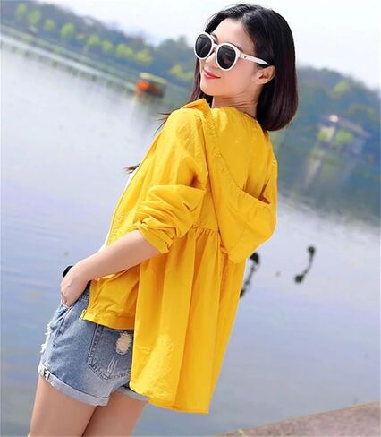 Women Sun Protection Clothing Long Sleeve Short Hooded Breathable Sun Protection Clothes in Kuwait