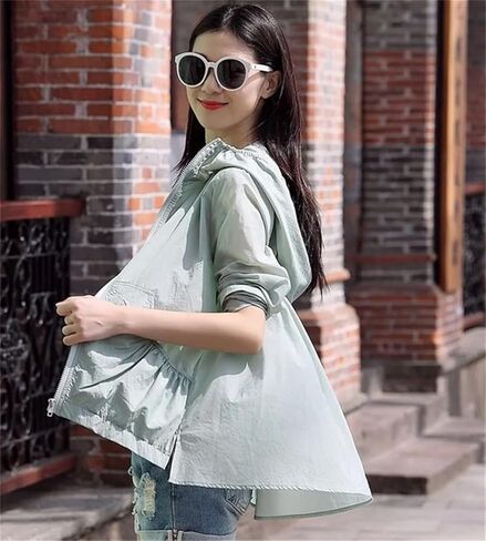 Women Sun Protection Clothing Long Sleeve Short Hooded Breathable Sun Protection Clothes in Kuwait