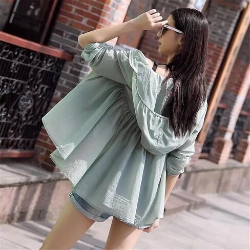 Women Sun Protection Clothing Long Sleeve Short Hooded Breathable Sun Protection Clothes in Kuwait