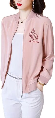 Women Loose Long Sleeved Top Jacket Satin Bomber Jacket Autumn Korean Coat in Saudi Arabia