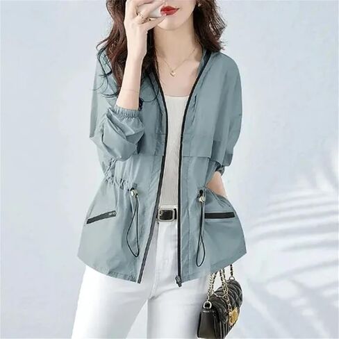 Women Sun Protection Clothing Short Coat Summer Korean Thin Windbreaker Loose Hooded Sunscreen Shirt in Saudi Arabia