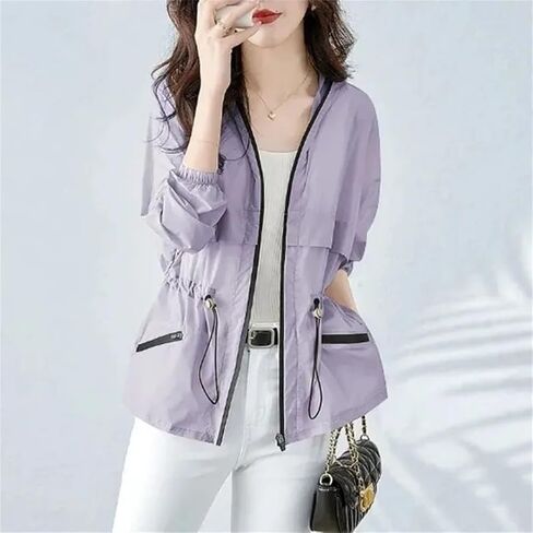Women Sun Protection Clothing Short Coat Summer Korean Thin Windbreaker Loose Hooded Sunscreen Shirt in Saudi Arabia