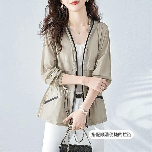 Women Sun Protection Clothing Short Coat Summer Korean Thin Windbreaker Loose Hooded Sunscreen Shirt in Saudi Arabia