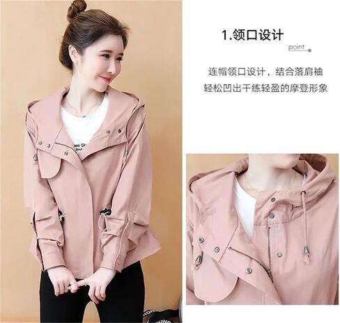 Women's Coat Loose Splicing Zipper Hooded Slim Fit Wild Temperament Tooling Female Short Jacket in Saudi Arabia