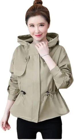 Women's Coat Loose Splicing Zipper Hooded Slim Fit Wild Temperament Tooling Female Short Jacket in Saudi Arabia