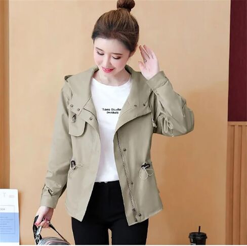 Women's Coat Loose Splicing Zipper Hooded Slim Fit Wild Temperament Tooling Female Short Jacket in Saudi Arabia