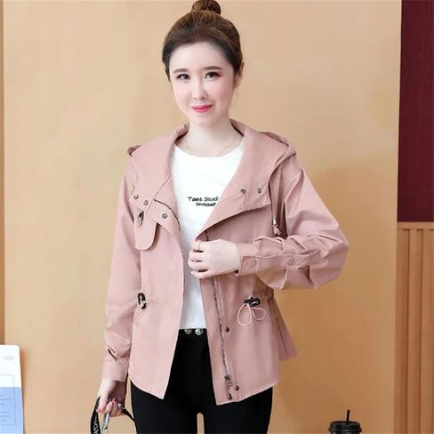 Women's Coat Loose Splicing Zipper Hooded Slim Fit Wild Temperament Tooling Female Short Jacket in Saudi Arabia