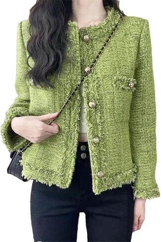 Women Autumn Winter Korean Single-Breasted Short Tweed Coat Long Sleeve Vintage Jackets in Saudi Arabia