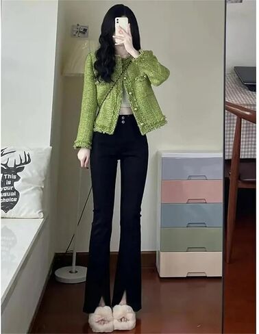 Women Autumn Winter Korean Single-Breasted Short Tweed Coat Long Sleeve Vintage Jackets in Saudi Arabia