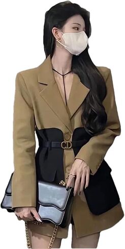 Women Blazer Jacket Spring Autumn Korean Long Sleeve Color Contrast Stitching Suit Female Outerwear in Saudi Arabia