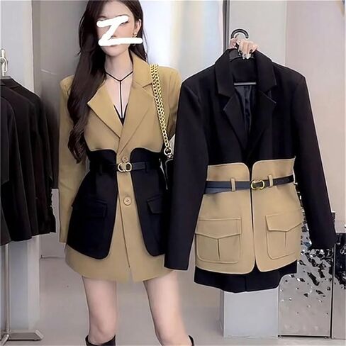 Women Blazer Jacket Spring Autumn Korean Long Sleeve Color Contrast Stitching Suit Female Outerwear in Saudi Arabia