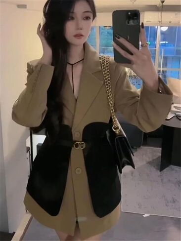 Women Blazer Jacket Spring Autumn Korean Long Sleeve Color Contrast Stitching Suit Female Outerwear in Saudi Arabia