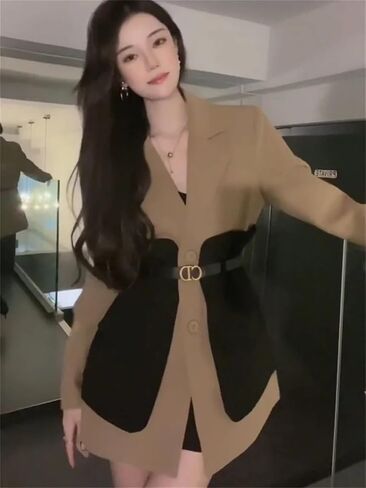 Women Blazer Jacket Spring Autumn Korean Long Sleeve Color Contrast Stitching Suit Female Outerwear in Saudi Arabia