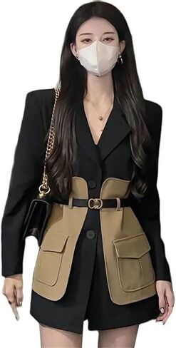 Women Blazer Jacket Spring Autumn Korean Long Sleeve Color Contrast Stitching Suit Female Outerwear in Saudi Arabia