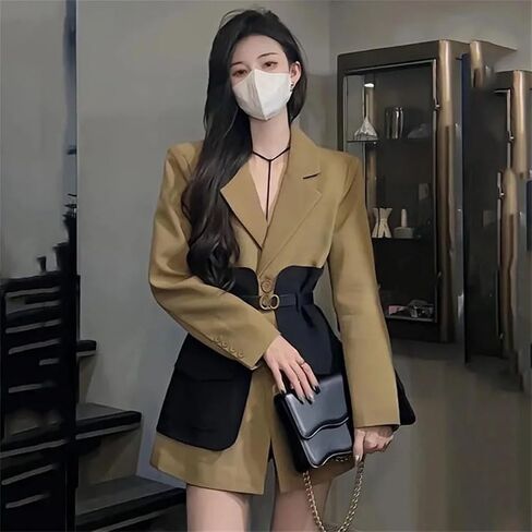 Women Blazer Jacket Spring Autumn Korean Long Sleeve Color Contrast Stitching Suit Female Outerwear in Saudi Arabia